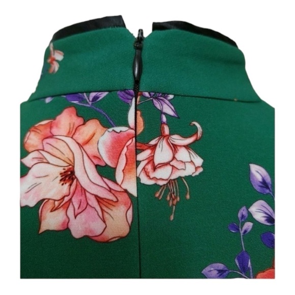 ZARA WOMAN Cheongsam Mini Dress Mandarin Collar Green Floral Size Small - Picture 11 of 16